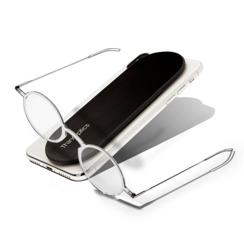 Always With You by ThinOptics Reading Glasses with Slim Case – Readers Attach to Your Phone, Tablet, or Fit in Your Pocket - Round Clear, 1.0x