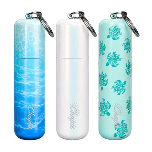 Chapie OG | Vacuum Insulated Lip Balm Keychain Holder, Prevents Melting & Messes | 3-Pack (Ocean Collection)