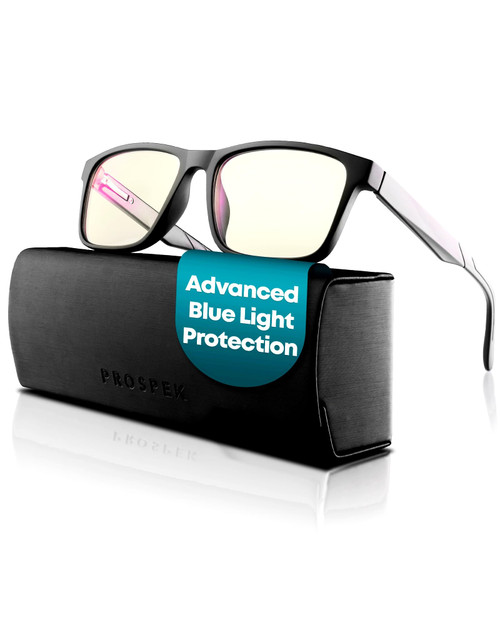 Prospek Blue Light Glasses – Eye Strain Relief, Anti Glare Obsidian NO Diopters, Regular