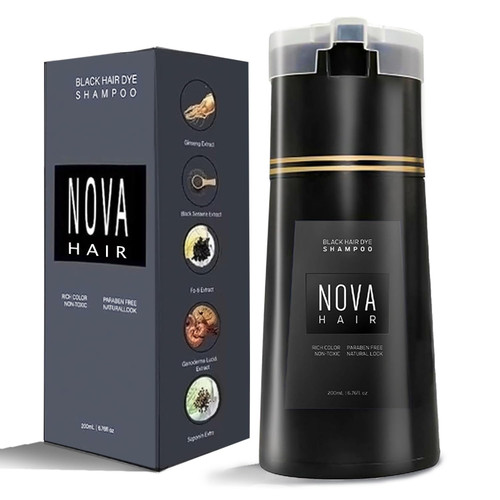 Nova Hair Dye Shampoo,Nova Hair Instant Dye Shampoo,Nova Hair Dye Shampoo 3 in 1, for Men & Women (Black)