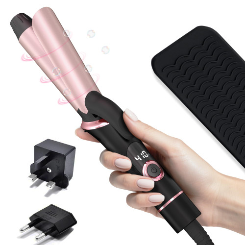Travel Curling Iron, Dual Voltage with European, UK Plug Adapter, Small Hair Curler for Women, 5 Temperature Settings for All Hair Types up to 410℉,0.99 Inch