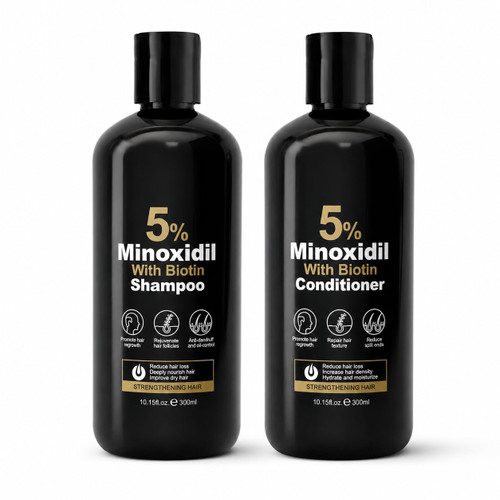 ssumiao 5% Minoxidil Shampoo and Conditioner Set for Hair Growth, Biotin Ginseng and Ginger Hair Regrowth Shampoo for Thinning Hair, Scalp Care for Men and Women, Thicker Fuller Hair, 600mL Duo