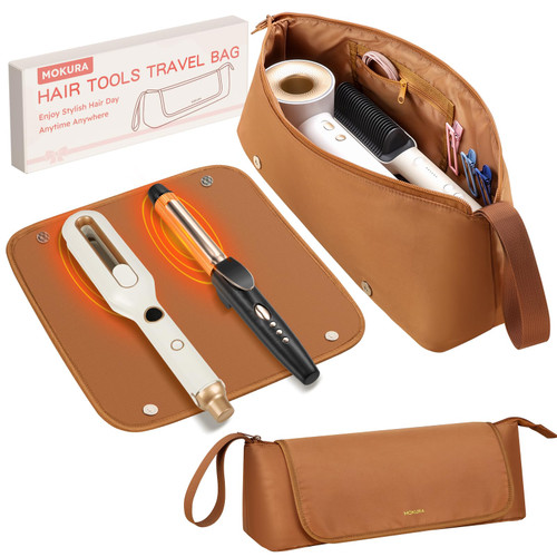 MOKURA Hair Tools Travel Bag with Heat Resistant Mat Fits Curling Iron