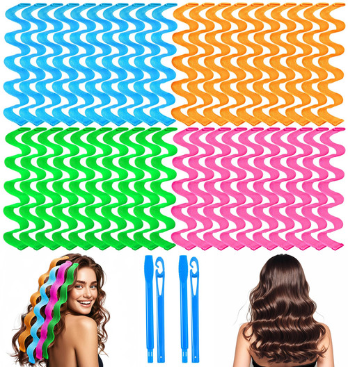42 Pcs Heatless Wave Curlers for Medium Long Hair, 17.7 Inch