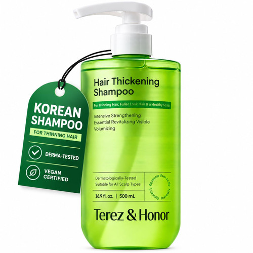 TEREZ & HONOR Korean Hair Thickening Shampoo for Thinning Hair with Biotin, Caffeine & Niacinamide – Scalp Care for Fuller-Looking Hair – Volumizing & Strengthening Formula – Vegan, 16.9 fl oz