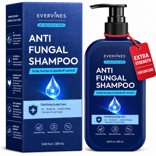 Evervines Anti-Fungal Shampoo for Folliculitis: Seborrheic Dermatitis, Scalp Psoriasis - Relieves Itchy & Dry Scalp -8.45 fl.oz