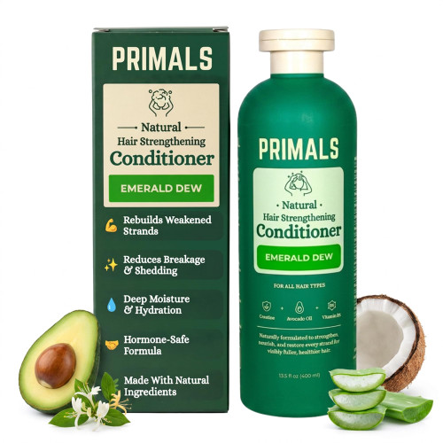 PRIMALS Hair Strengthening Conditioner - Creatine, Biotin & Avocado Oil - Silicone Free Detangling Formula - Natural Ingredients - Men & Women - No Artificial Fragrance, Parabens or Dyes - 13.5 Fl Oz