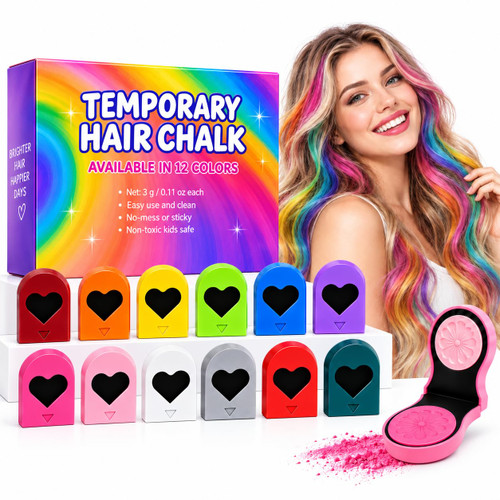Temporary Hair Chalk, Portable Temporary Hair Chalk Set with Gentle Formula for Birthday Parties, Halloween & Christmas Festival Gifts