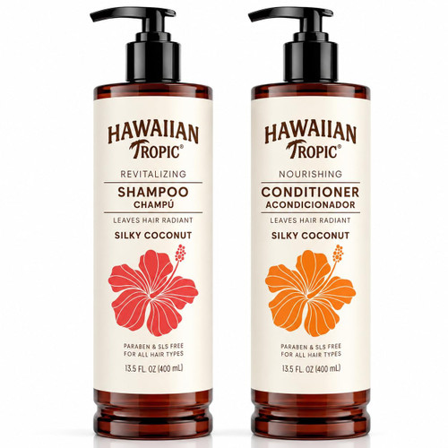 Hawaiian Tropic Shampoo and Conditioner Set, Silky Coconut, 13.5 fl oz Each