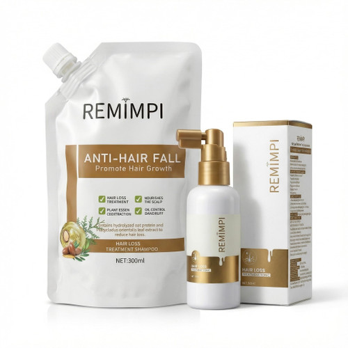REMIMPI Anti Hair Loss Shampoo & Tonic Set, Reduce Hair Fall, Promote Hair Growth, Oil Control & Anti-Dandruff Scalp Care for Men & Women, 300ml Shampoo + 50ml Tonic
