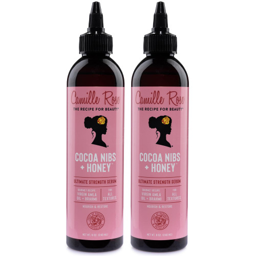 Camille Rose Hair Serum 2-Pack – Cocoa Nibs + Honey Ultimate Strength Serum with Amla Oil for Scalp Care, Hair Repair & Frizz Control, 8 Fl Oz Ea