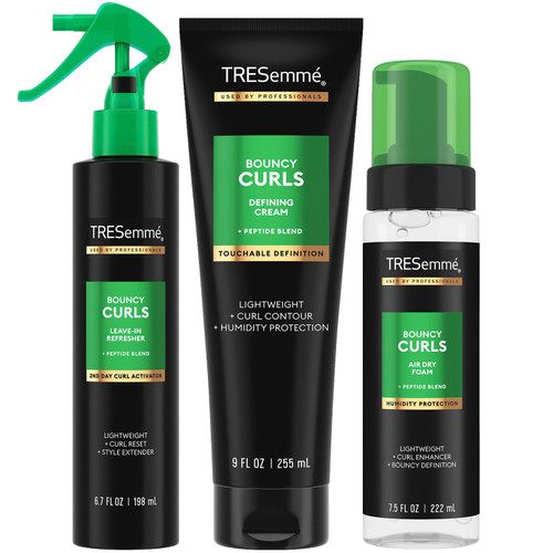 TRESemmé Bouncy Curls Hair Styling Products for Curly Hair – Air Dry Foam, Defining Curl Cream + Leave-In Refresher Spray, Hydrating Frizz Control