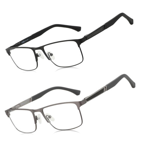 ZENOTTIC Blue Light Glasses Men : Black Reading Glasses Men - Square Frame Computer Glasses - Anti Glare Metal Readers - Digital Eye Strain Seniors Daily (Grey&Black,2.25x)