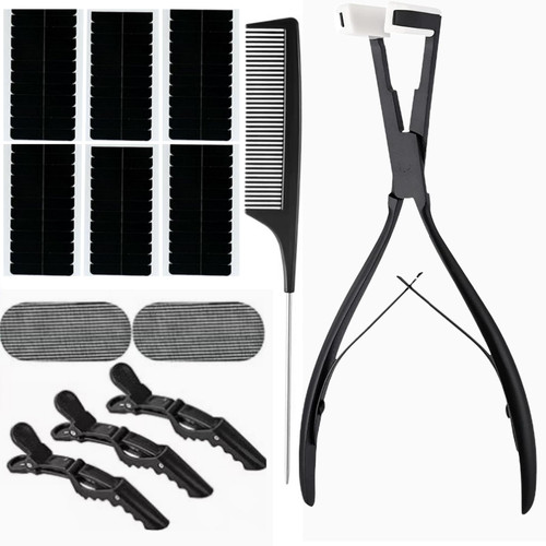 Tape in Hair Extension Tools Kit, Professional Flat Surface Stainless Steel Tape in Hair Extensions Sealing Clamp Plier, Hair Clips, Hair Extensions Styling Tools-Black