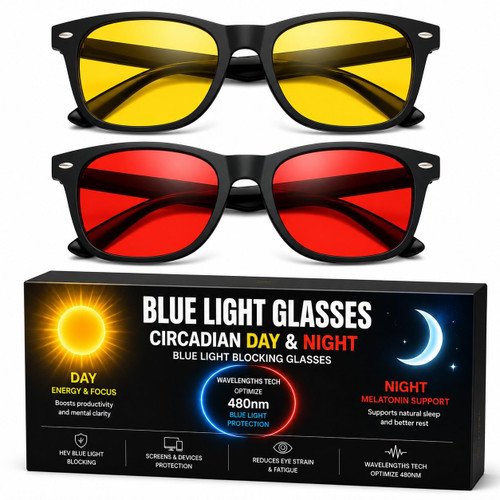 Solmoon - Blue Light Glasses - Day Signal Yellow Lens & Night Signal Red Lens | 24H Circadian System | Tritan™ BPA Free (YellowRed3)