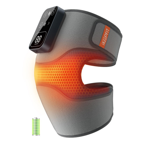 IKEEPFIT Cordless Knee Massager with Heat Vibration for Pain Relief, MAXwarm 4.0[2026 Upgraded] - Electric Heated Knee Brace with 5 Heat Levels and 3 Massage Mode, Gifts for Men Women (Grey, Single)