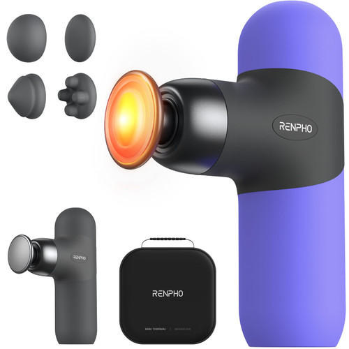 RENPHO Mini Thermal Massage Gun with Heat, Portable Deep Tissue Percussion Massager with 4 Heads for Neck & Back Comfort, Ultra-Quiet for Home, Office & Travel, Carry Case, Gifts for Men Women