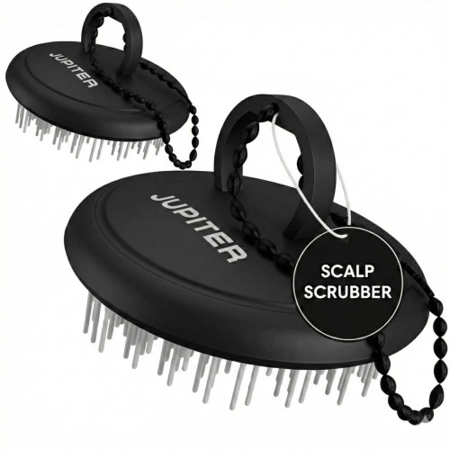 Jupiter Scalp Exfoliator - Scalp Massager Tool for Wet & Dry Hair - Ergonomic Detangler Brush - Dandruff Comb & Scrub to Remove Dandruff & Buildup and Support Circulation - 2 Pack, Black