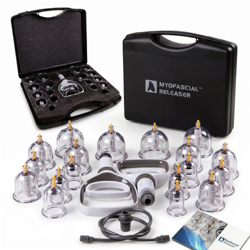 Myofascial Releaser Professional Cupping Therapy Set - 18 Multi-Sized Vacuum Cups with Two Hand Pumps and Detailed Cupping Book - Massage Cupping Set for Massage Therapists