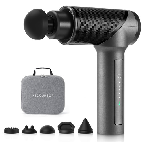 Medcursor Massage Gun - High Intensity Brushless Motor, Handheld Percussion Deep Tissue Massager with 6 Massage Heads for Sore Muscle and Stiffness, Valentines Day Gifts (Gray)
