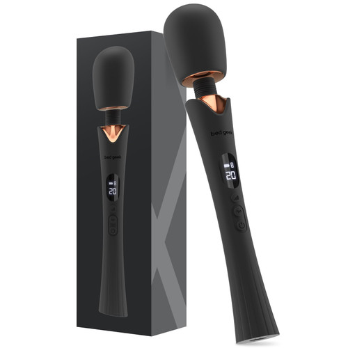 bed geek Cordless Wand Massager – Super Powerful Handheld Massage with 20 Speeds & 8 Patterns, Soft Silicone Head, Quiet Motor, LED Display, Body-Safe & Waterproof Black & Rose Gold