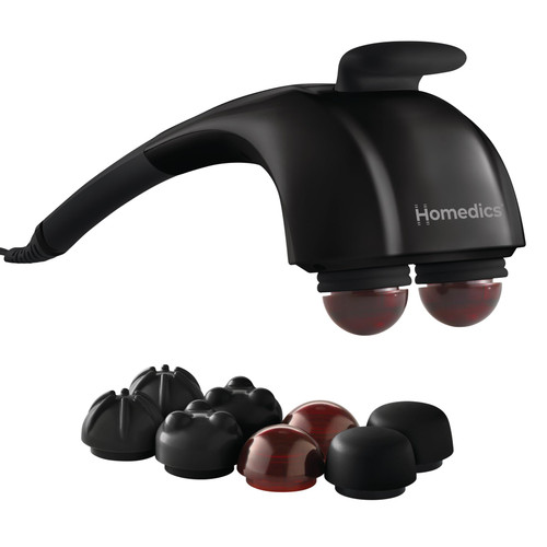 Homedics Handheld Back Massager with Heat, Deep Tissue Percussion Massager for Neck, Shoulders & Body, 4 Custom Attachment Sets, Dual Node Massage, 3 Speeds, Comfort Grip Handle, Twin Percussion Pro