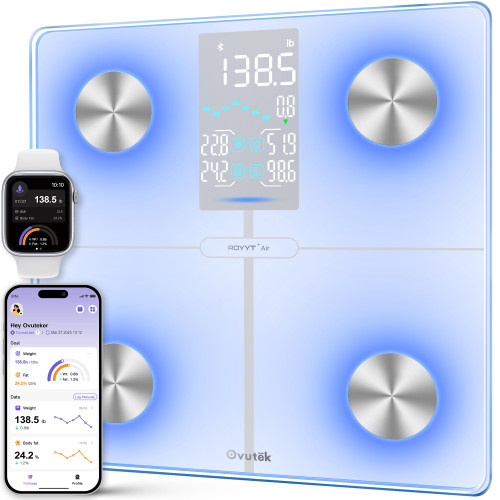 Ovutek Smart Body Fat Scale with 14 Body Composition Metrics Including BMI, Muscle Mass, Weight Bathroom Scale with Color-Changing, Fitness App - Flash White