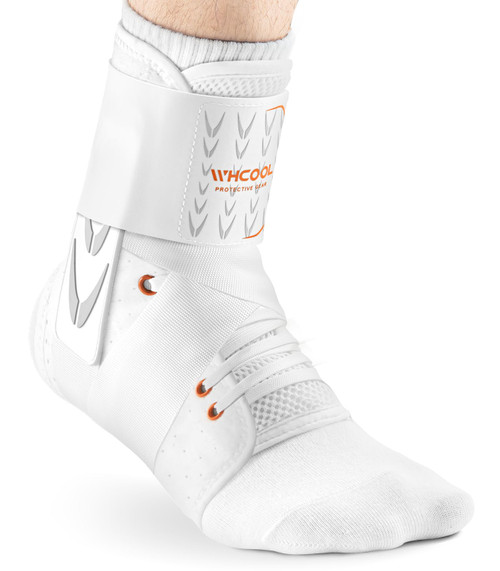 WHCOOL Slim-Fit Ankle Brace for Sprained Ankle, Quick Lace Up Ankle Support for Women Men with 2 Auto-Shaped Pads, Air Fabric Cool Ankle Stabilizer for Injury Recover, Running,Sports,White,M