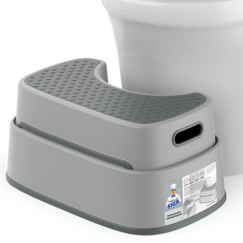 MR.SIGA Toilet Stool Squat Adult, Bathroom Stool Heavy Duty, Anti Slip Toilet Step for Bathroom, Toddler Step Stool for Kids, Light Gray & Dark Gray