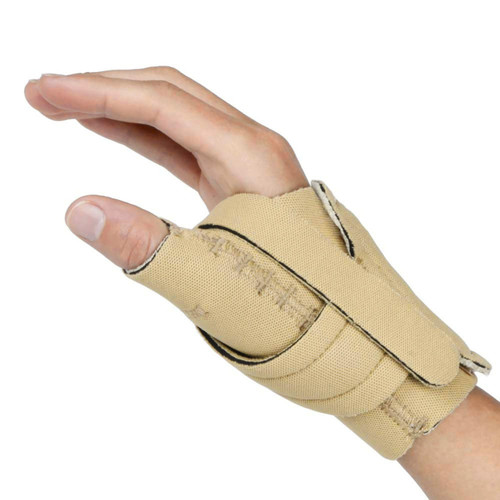 Comfort Cool CMC Thumb Brace – Restriction Splint for Arthritis & Tendinitis Relief | Breathable Neoprene with Supportive Thumb Strap - Beige, Left Hand, Medium (7 to 8 inches) | NC79584