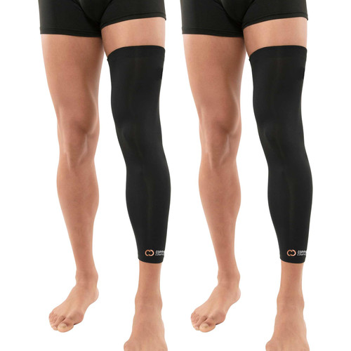Copper Compression Leg Compression Sleeve - Copper Infused Knee Stabilizer Brace for Running, Meniscus Tear, ACL, MCL, Arthritis, Joint Pain Relief - Thigh & Calf Support for Men & Women - Black - S 2 Pack