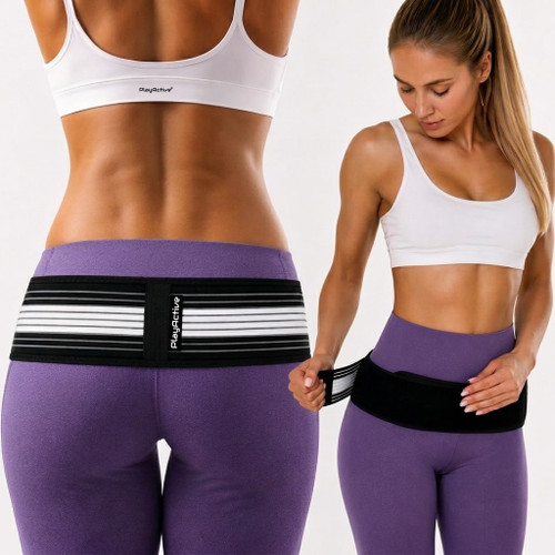 PlayActive Sacroiliac SI Joint Hip Belt - Lower Back Support Brace for Men and Women - Pelvic Support Belt - Trochanter Belt - Sciatica Pelvis Lumbar Hip Pain Relief (Regular)