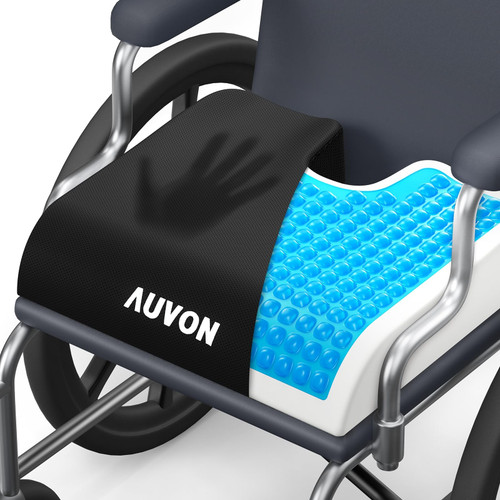AUVON Gel Wheelchair Seat Cushion with Waterproof Cover for Pressure Sore & Ulcer, Ergonomic Chair Cushion with U-Cutout for Tailbone Pain, Back Pain Relief, Memory Foam Wheelchair Cushion, Anti-Slip
