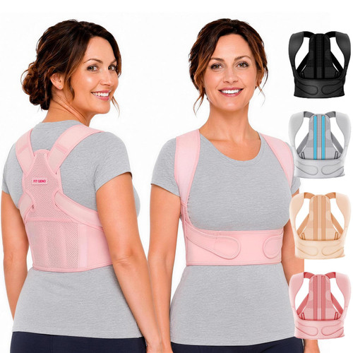 Fit Geno Posture Corrector for Women: Adjustable Lightweight Upper Back Brace for Neck Shoulder & Upper Back Pain Relief - Improve Posture Correct Hunchback Slouching Kyphosis Invisible Under Clothes (M/L Under Bust 32"-45")