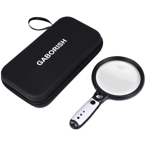 Large Magnifying Glass with 37 LED Light and Case, 10X 20X 45X Handheld Illuminated Lighted Magnifier with 3 Light Modes Rechargeable Magnifying Glass for Seniors Reading, Inspection (Black & White)