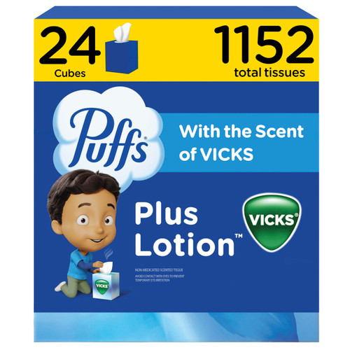 Puffs Plus Lotion with Vicks Facial Tissues, 24 Cubes, 48 Tissues per Box