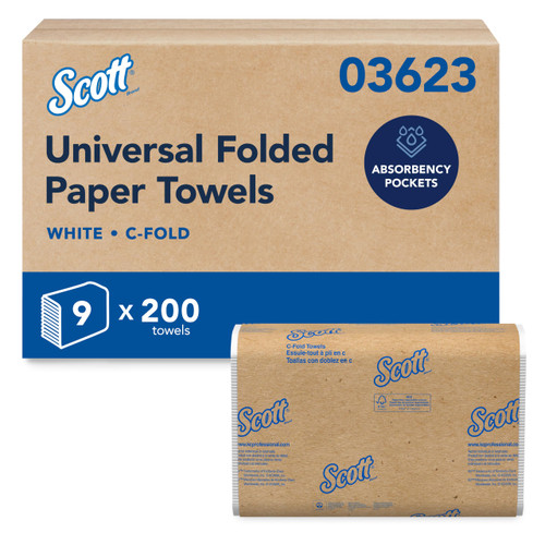 Scott Professional Scott® C-Fold Folded Paper Towels, Bulk (03623), with Absorbency Pockets™, White, (200 Sheets/Pack, 9 Packs/Case, 1,800 Sheets/Case)