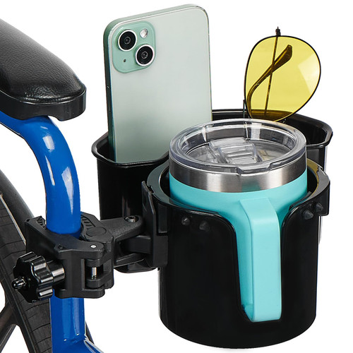 JOYTUTUS Wheelchair Cup Holder, 2-in-1 Walker Cup Holder with 6.4'' Large Storage Box, Drink Holder for Bottle with Handle, Fit for Wheelchair, Walker, Rollator, Stroller, Camper, Golf cart (Large)