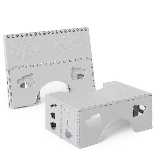 2 Pack Foldable Toilet Poop Stool Adult, Portable Squatting Potty Stools for Travel, 7 Inch Toilet Stool Squat Adults, Lightweight Bathroom Step with Anti- Slip Feet, Gray