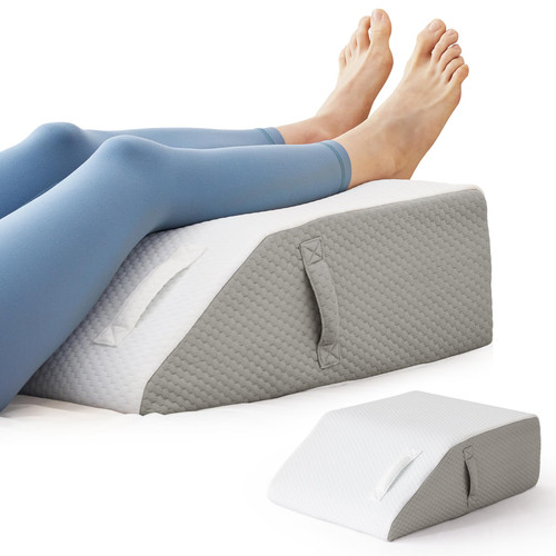 BIEEZZK Leg Pillow Elevation Blood Circulation, Leg Elevating Pillows for After Surgery, Sleeping, Memory Foam Wedge Pillow for Legs Swelling, Foot Knee Pillow for Back Pain, 23.6×16.8×8in, White/Grey