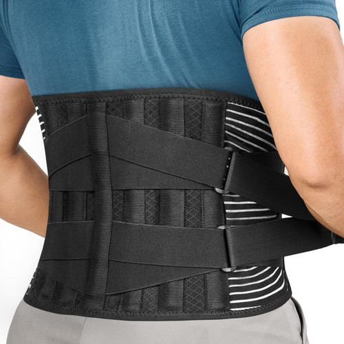FREETOO Back Braces for Lower Back Pain Relief with 6 Stays, Breathable Back Support Belt for Men/Women for work , Anti-skid lumbar support belt with 16-hole Mesh for sciatica(L)