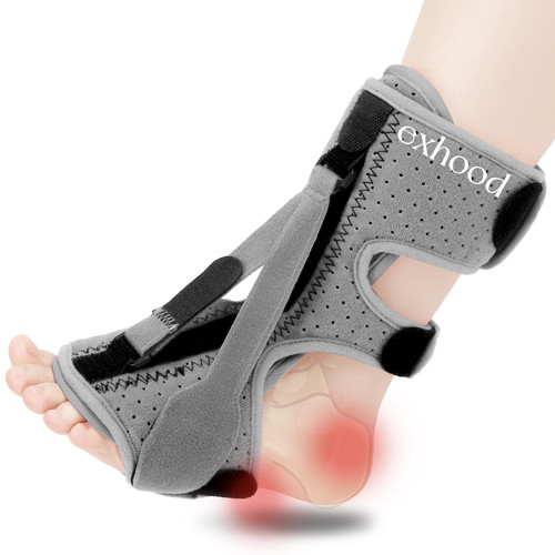 exhood Upgraded Plantar Fasciitis Night Splint, 3 Adjustable Straps Plantar Fasciitis Relief Braces for Achilles Tendonitis, Foot Drop & Heel Spur Pain Relief Day & Night (Elephant Grey)