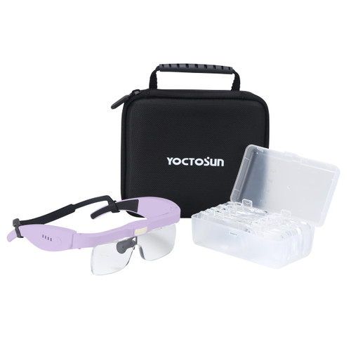 YOCTOSUN Headset Magnifier Glass with 3 LED Lights, Storage Case, Head Strap and 5 Detachable Lenses 0.75X,1.25X,2.0X,3.0X 4.0X, Magnifying Glasses for Close Work, Jewelry, Hobby, Crafts