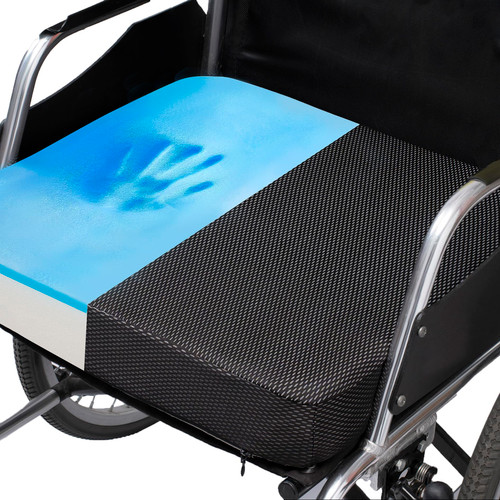 Ifoam Gel Infused Memory Foam Layer Wheelchair Cushion - Seat Cushion for Wheelchair-Office Chair, Kitchen Chair-Pressure Sore and Tailbone Pain Relief-High Dense Polyfoam Base (Black, 18×18×3 inch)