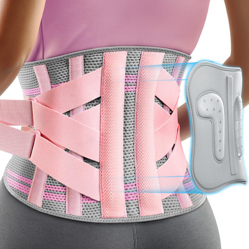 Rakiie Back Brace for Lower Back Pain Women with 9X Support System, Ergonomic Lumbar Support for Pain Relief, Breathable Mesh Design with 3D Silicone Pad for Sciatica, Pink Size XXL (Waist: 43.3" – 52.4")