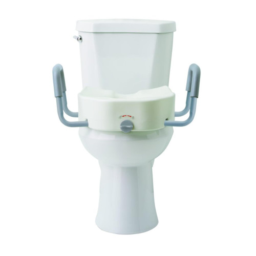 Medline 5" Elongated Raised Toilet Seat, with Lock and Removable Padded Arms- A Medical Seat for Seniors, Elderly, Adults, or Post-Surgery Recovery, 1 Ct.