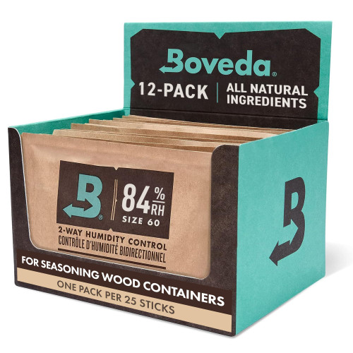 Boveda For Seasoning Two-Way Humidity Control Packs – 84% RH to Season Wood Humidifier Boxes – Size 60 – 12 Pack – Individually Wrapped Seasoning Packets