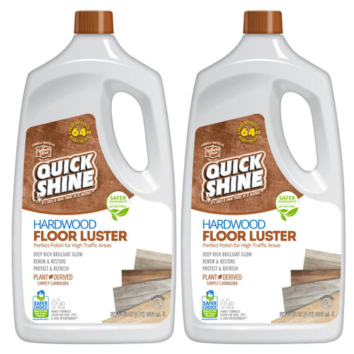 Quick Shine Hardwood Floor Luster-Polish 64oz-2pk Plant-Derived w/Carnauba Safer Choice, No PFAS, pH Neutral Ready to Use Formula w/Anti-Slip Technology Simply Squirt & Spread Made in USA