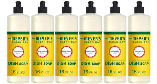 MRS. MEYER'S CLEAN DAY Liquid Dish Soap, Cruelty Free Formula, Honeysuckle Scent, 16 oz- Pack of 6