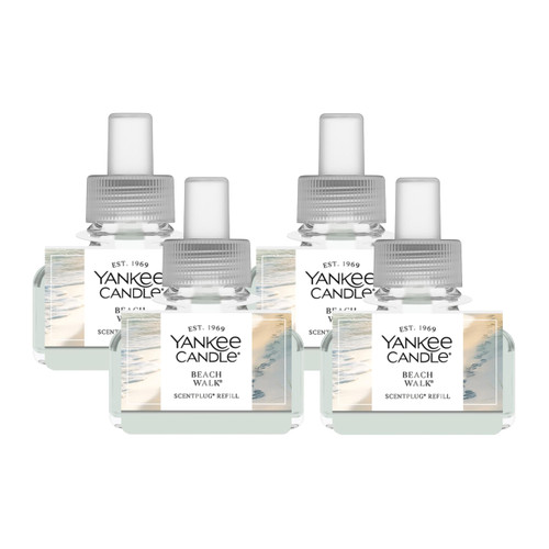 Yankee Candle ScentPlug Refill for Plug in Air Fresheners, Scented Oil Refills, Long Lasting Home Fragrance, Beach Walk (Pack of 4)